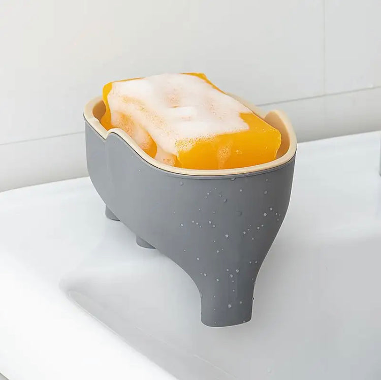 Elephant Soap Box Holder, Modern Simple Bathroom Portable Drain Soap Box, Double Layer Cute Elephant Shape Soap Box