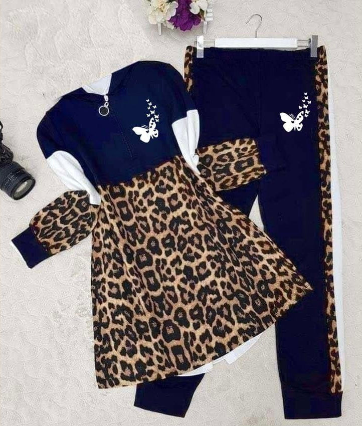 2pc Cheetah Printed Women Winter Tracksuit