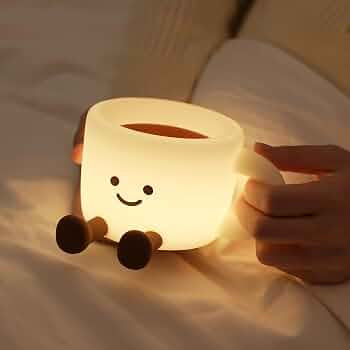 Cute Smiley Mug Night Lamp,     Adorable Mug Shaped Decorative Lamp, Cute Coffee Mug Shaped Table Lamp,  Cartoon Mug Led Lamp
