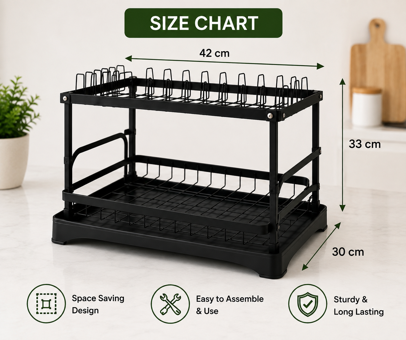 2 Tier Kitchen Dish Rack, Kitchen Countertop Dish Organizer, Space Saving Dish Drying Rack, Kitchen Dish Storage And Drying Rack
