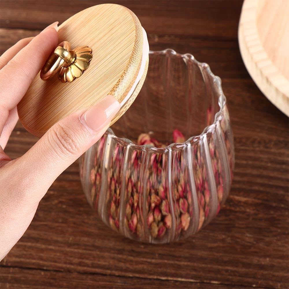 Round Seasoning Spice Pot With Wood Lid, Transparent Glass Seasoning Pot, Multipurpose Glass Storage Container