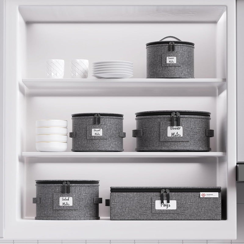 5pcs Dishware Storage Organizer, Foldable Dinnerware Storage Organizer, Kitchen Crockery Storage Organizer, Stackable Plate & Cup Storage Case, Portable Dishware Storage Bag