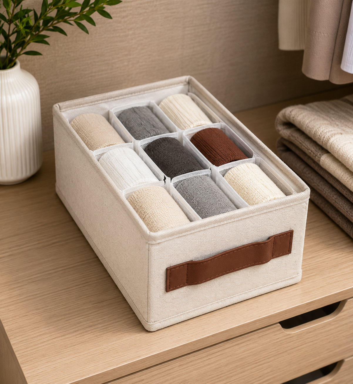 Foldable Closet Organizer Box, Multi Compartment Storage Organizer, Elegant Wardrobe Storage Box, Multi Slot Sock Storage Box