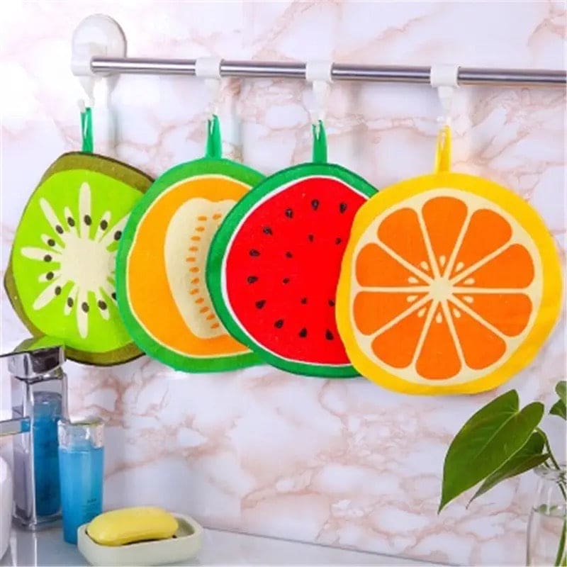 Set Of 4 Fruity Kitchen Cloth, Hangable Cartoon Fruit Pattern Towel, Kitchen Absorbent Rag Towel, Kitchen Wipes Cleaning Dish