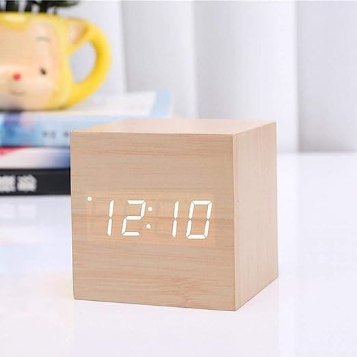 Wooden Led Smart Alarm Clock, Cube Digital Alarm Clock, Mini Digital Cube Alarm Clock, Modern Square Design Wood Grain Clock, Cube Clock For Bedrooms, Kids, Living Room, Kitchen