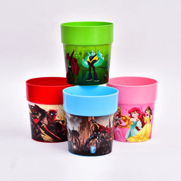 Set Of 4 Cartoon Glass, 250ml Unbreakable Plastic Glass For Kids, Cartoon Printed Cups, Premium Drinking Glasses For Kids Toddlers, Plastic Tumbler Cups