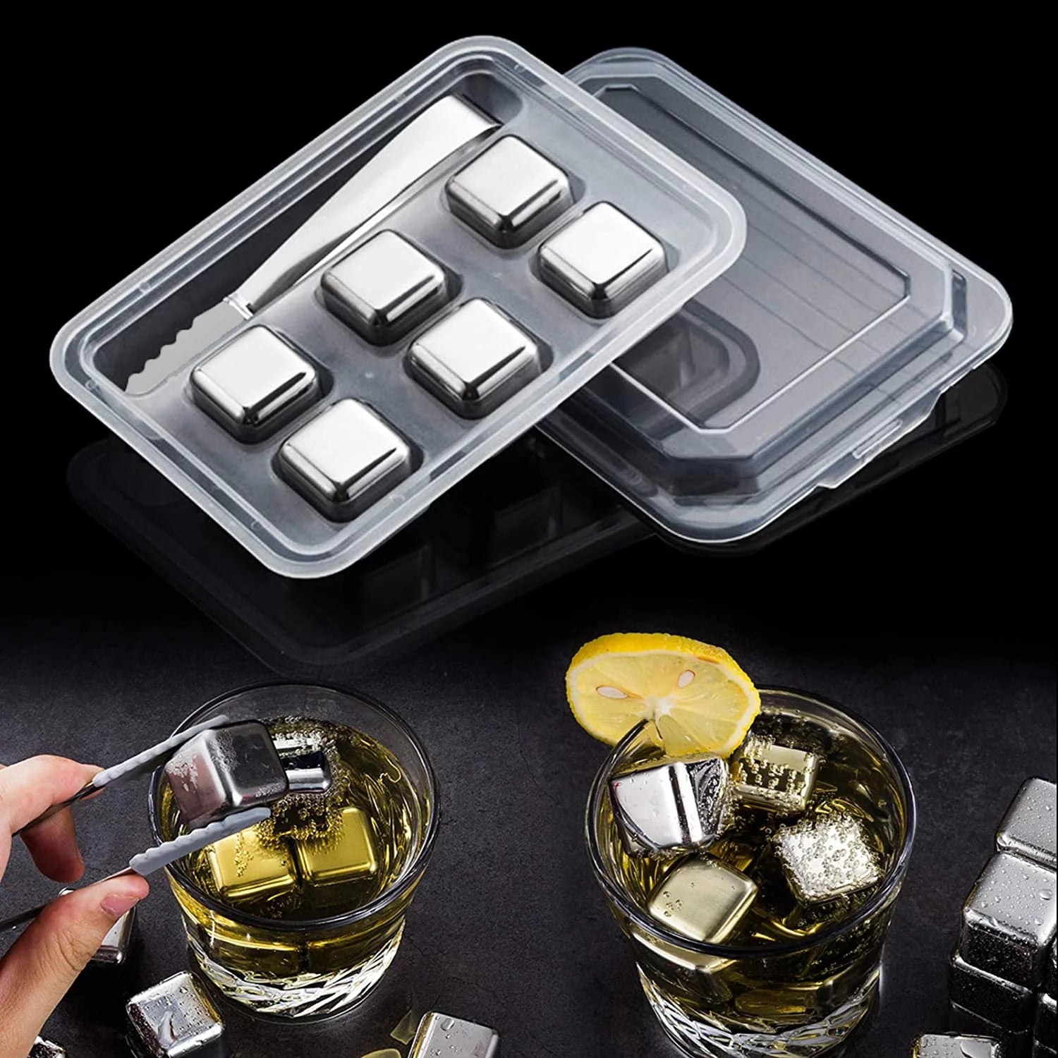 Steel Ice Cubes With Clip, Quick Frozen Iced Square Chilling Stone, Reusable Chilling Ice Cubes, Rust-proof Ice Tartar, Multipurpose Kitchen Ice Cube With Tong