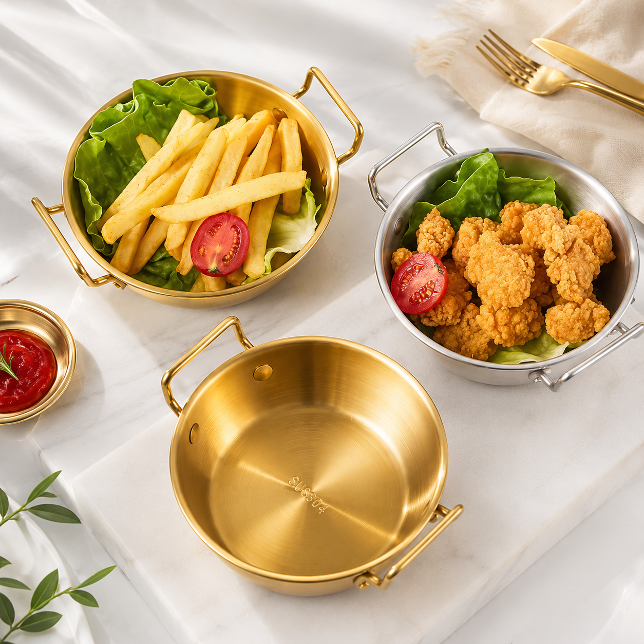 Multi Purpose Cooking Serving Pan, Stainless Steel Serving Pan, 
Elegant Gold Kitchen Serving Dish