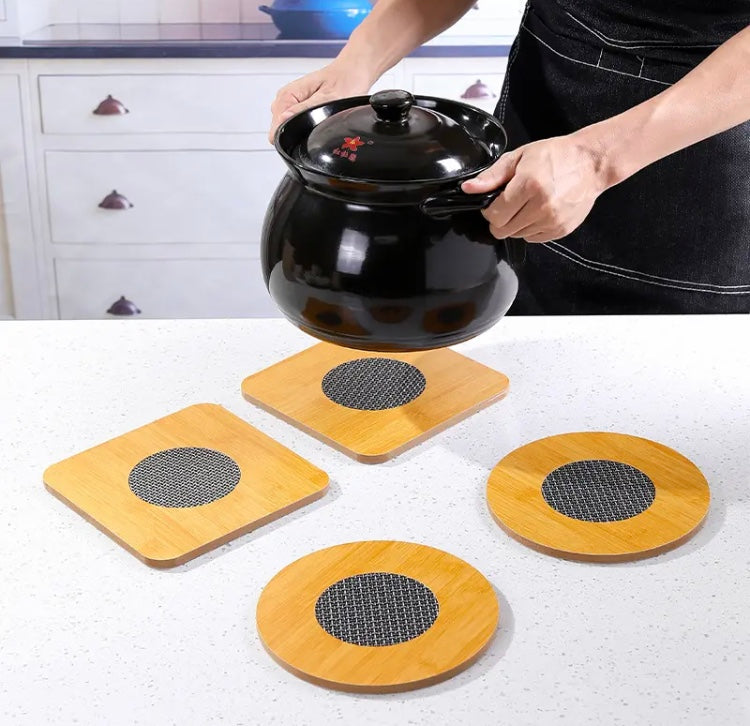 Wooden Heat Pad, Antislip Pot Holder Table, Waterproof Square Mat Round Coasters