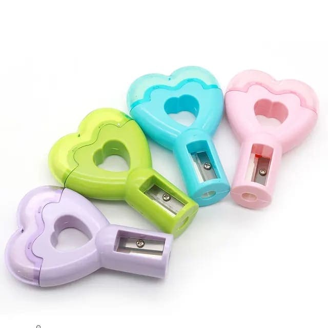 Lovely Heart Pencil Sharpener With Eraser, ABS Hand Pencil Sharpener, Kids Creative Pencil Sharpener, Children School Accessories