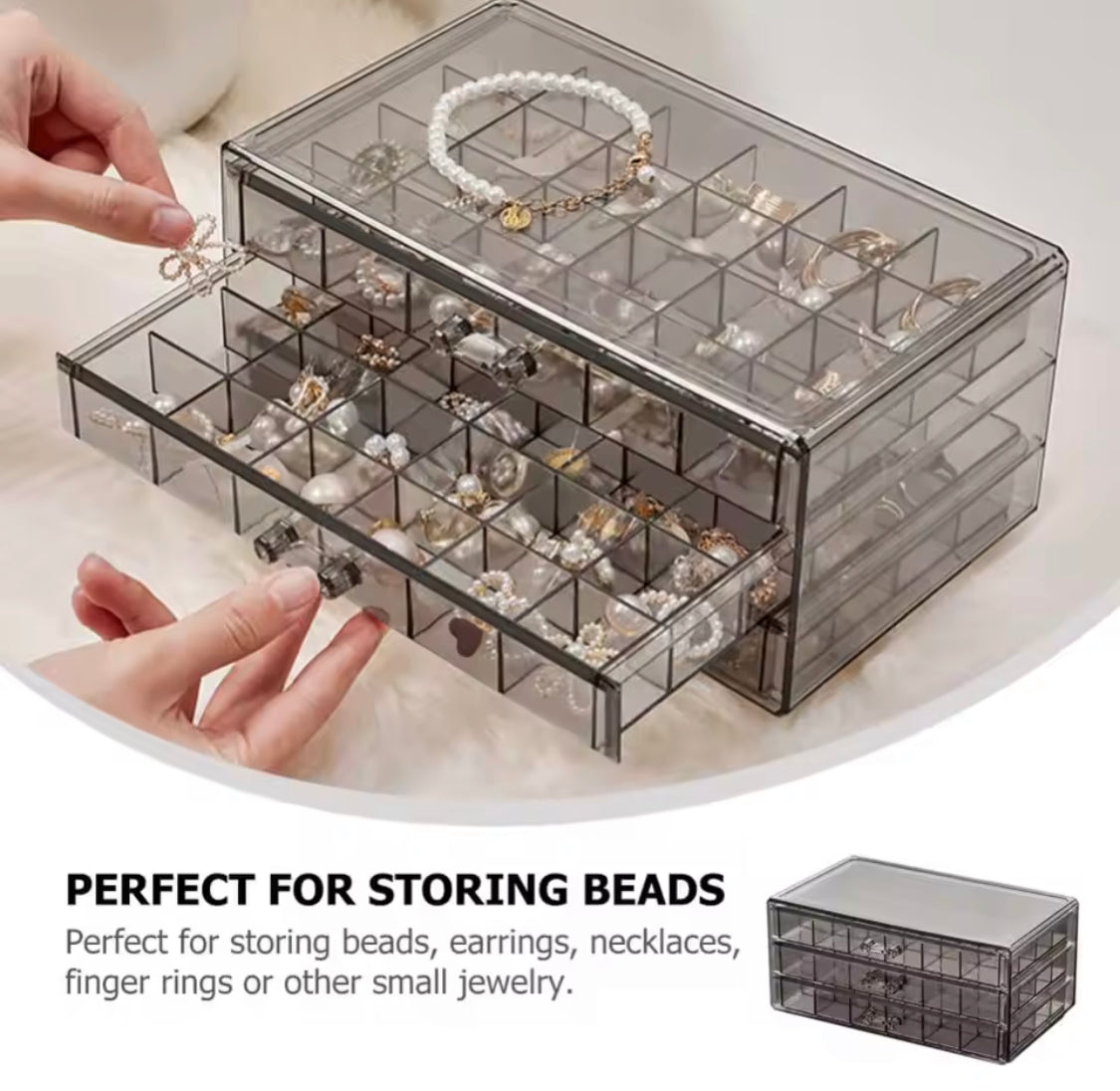 Multi Layer Transparent Jewellery Storage Box, 3 Layer Desktop Ring Earring Sorting Box, Dressing Table Drawer Style Storage Box
