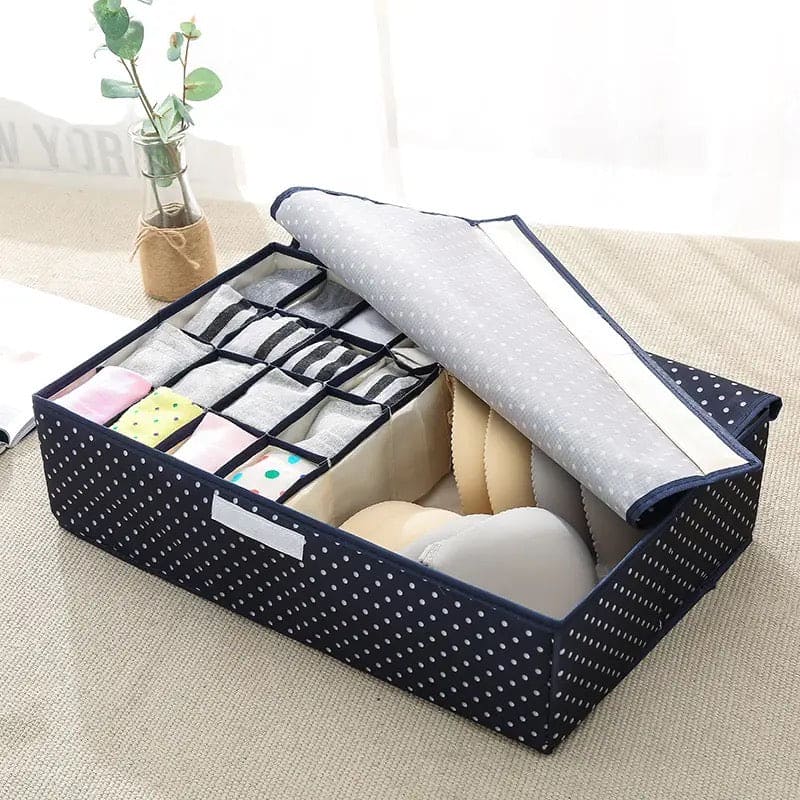 Printed Garment Storage Box, 17 Grid Foldable Storage Organizer, Home Oxford Cloth Storage Box, Multi Use Wardrobe Sorting Box, Foldable Washable Dustproof Organizer, Underpants Socks Storage Organizer