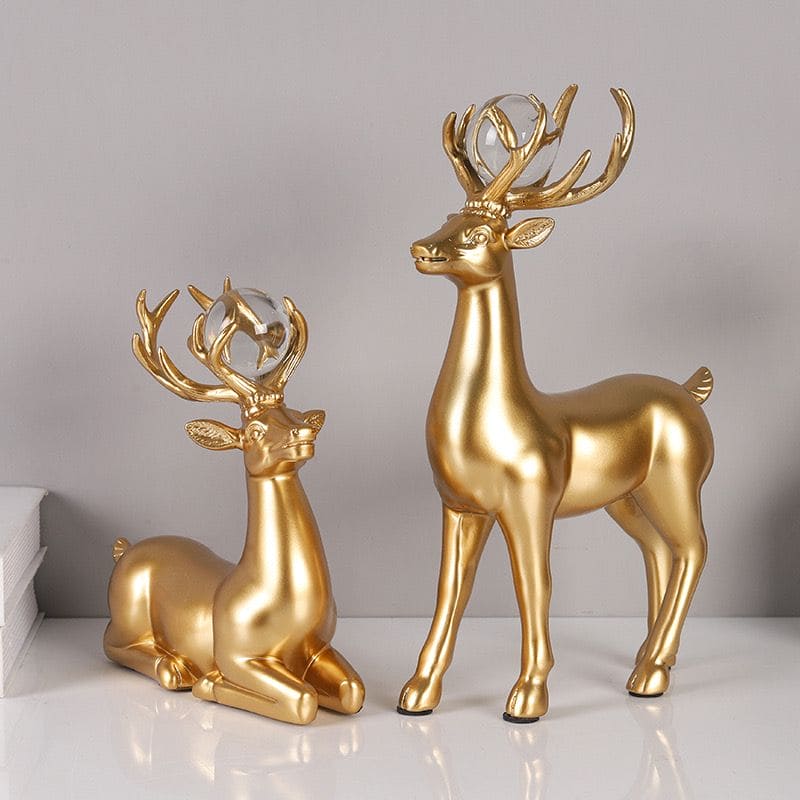 Set Of 2 Nordic Deer Statue, Resin Sculpture Reindeer Figurine Ornaments, Stag Accents for Home Entrance Mantle Table Decor, Office Home Living Room  Tabletop Decor Status