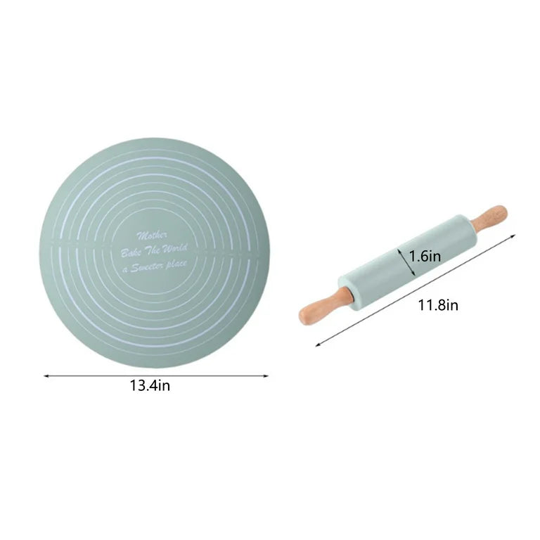 Silicone Dough Mat With Rolling Pin Set, Non-Slip Baking Mat For Pizza Dough, Extra Thick Non-Stick Kneading Mat Set