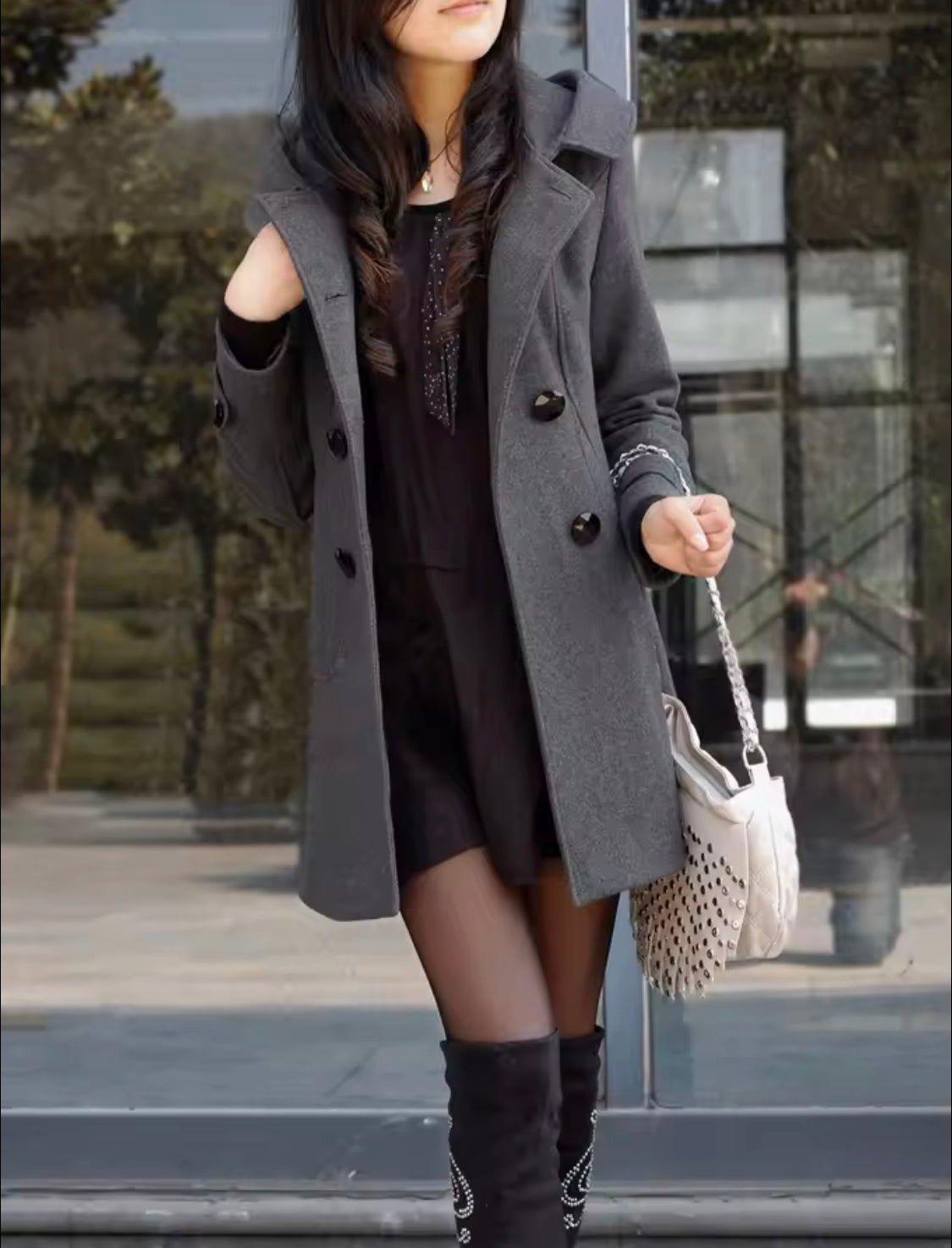 Women 6 Button Hooded Style Trench Coat