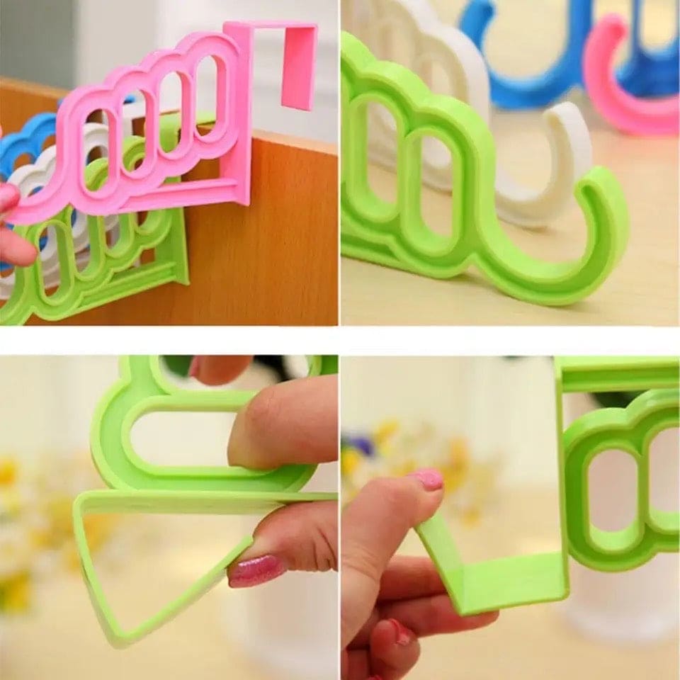 Door Back Hook, Multifunctional Foldable Cloth Hanger, 5 Hold Door Plastic Organizer, Multipurpose Home Accessories Foldable Clothes Hanger, Drop Down Hitch Clothes Hanger, Mini Plastic Hook Hanger, Over The Door Hanger