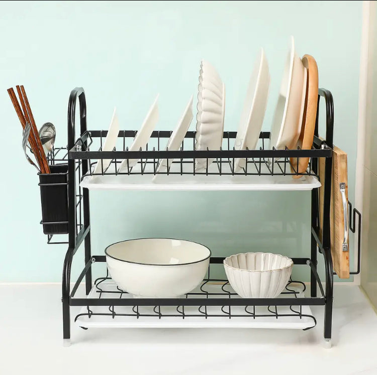 Tier Dish Drainer, Rack Kitchen Plate Cutlery Drying Holder With Drip Tray Glasses Holder, Drying Rack with Tray Chopstick Sink