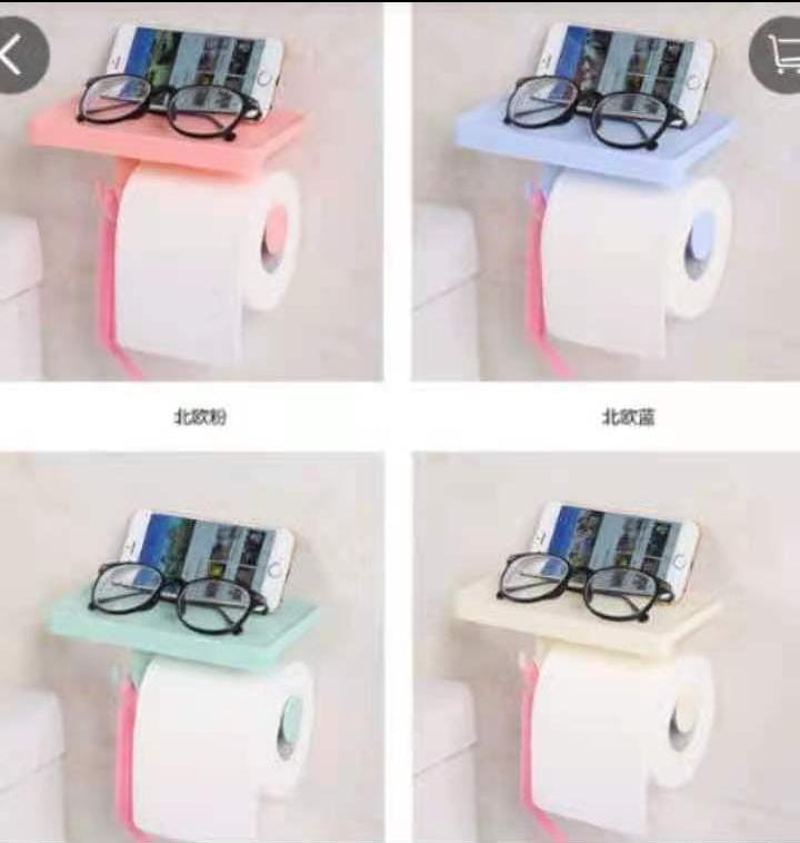 Toilet Paper Roll Holder with Phone Shelf, Wall-Mounted Paper Dispenser, Wall Hanging Tissue Storage Rack