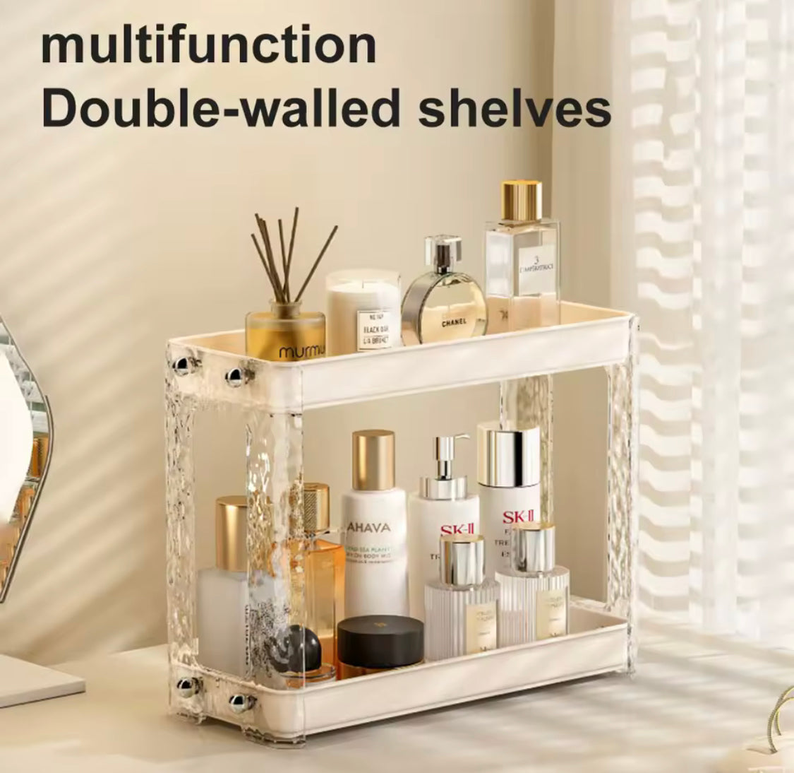 2 Layers Bathroom Organizer Rack, Kitchen Organising Spice Shelf Rack, Double Layer Elevated Storage Rack