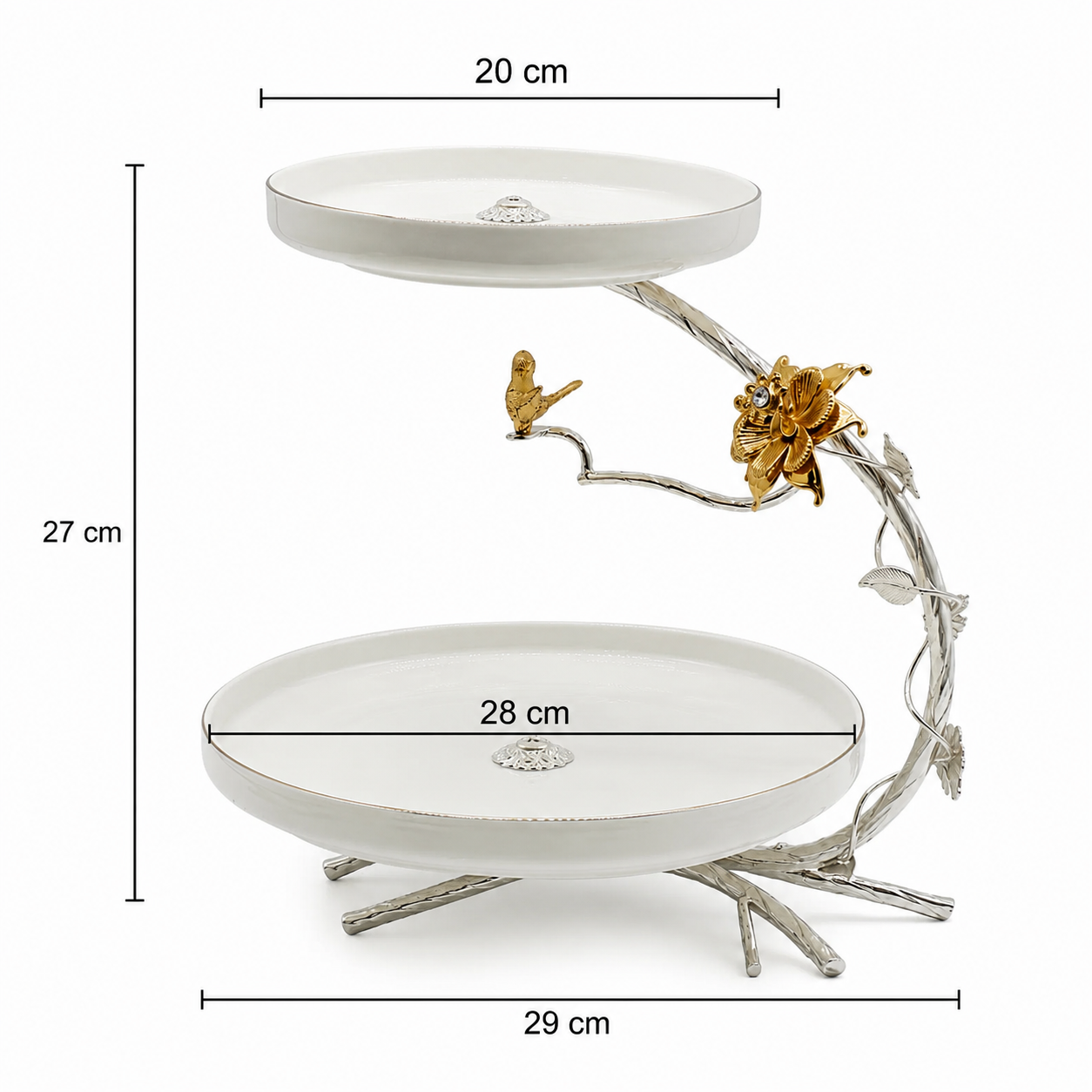 2 Tier Ceramic Cake Stand with Gold Edge, Luxury Two Tier Fruit Stand, Elegant Ceramic Fruit Serving Stand