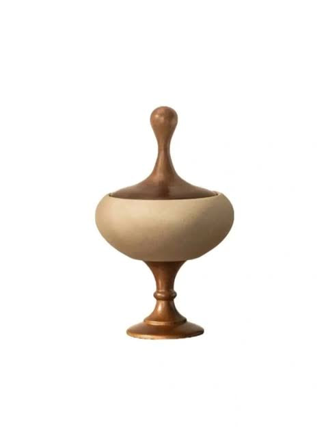 Heritage Wood And Ceramic Bowl, Royal Pedestal Dry Fruit Bowl, Classic Tabletop Nut Bowl