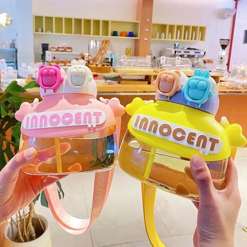 Cute Innocent Water Bottle, Cute and Fun Plastic Fashion Student Straw Water Cup, Double Drink Beverage Bottle, Water Bottle With Straw, Summer Outdoor Travel Drinking Tumbler, 1200ml Triton Plastic Bottle for Fitness and Outdoor Workout