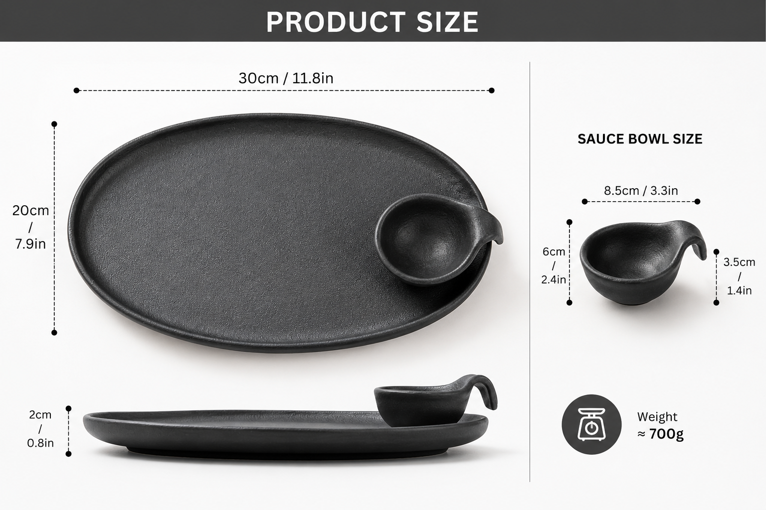 Oval Serving Platter with Dip Bowls, Multi Purpose Serving Tray with Sauce Compartments, Elegant Oval Food Presentation Platter