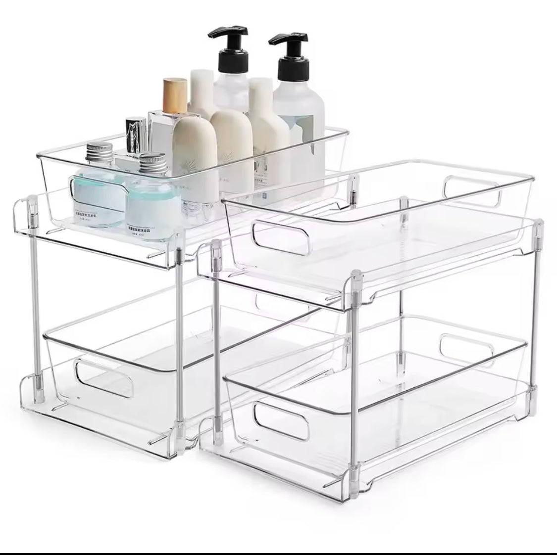 Tier Clear Pull Out Organizer, Acrylic Stackable Drawer Organizer Tray, Multipurpose Slide-Out Storage Container, Countertop and Makeup Organizer Tray