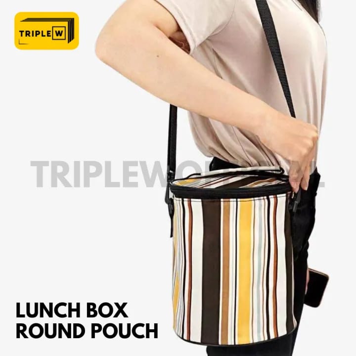 Striped Zipper Lunch Box Insulation Bag, Ice Bunny Round Lunch Box, portable New Lunch Box