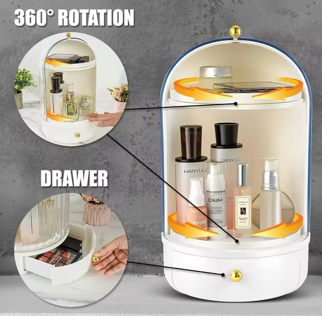 360° Clear Rotating Makeup Organizer, Large Capacity  Storage Display Case, Countertop Cosmetics Storage Vanity Shelf