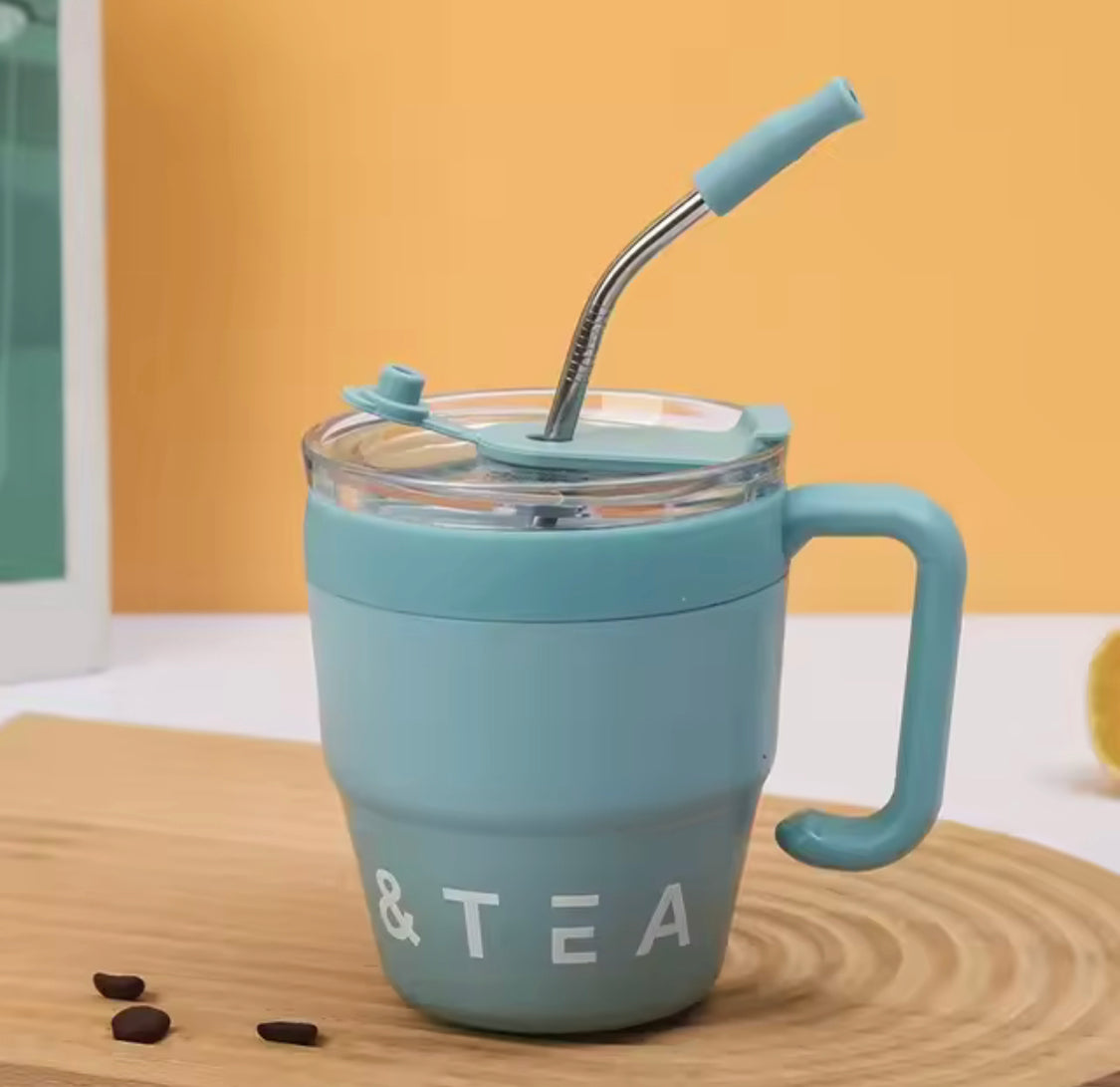 480ml Straw Covered Coffee Mug, Stainless Steel Insulated Cup, Hot/Cold Beverage Cup, Stainless Steel Thermos Mug, Office Outdoor Coffe Mug