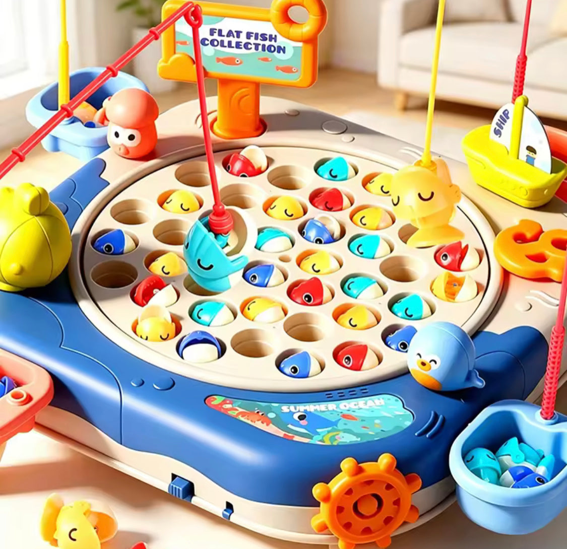 Kids Magnetic Fishing Catching Toy Game, Rotating Fish Catching Toy, Musical Educational Fishing Board Game, Kids Fishing Competition Play Set, Fishing Adventure Game Table for Kids, Educational Magnetic Fish Catching Game
