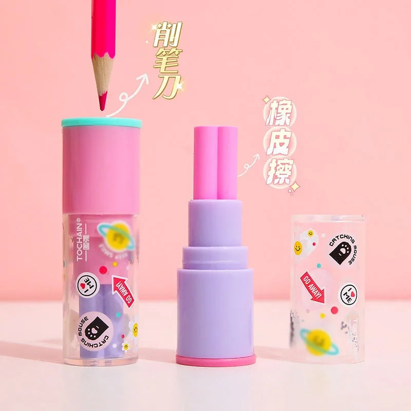 Lipstick Pencil Eraser Sharpener Cute Writing Drawing Rubber Erasers Stationery Gifts School Supplies