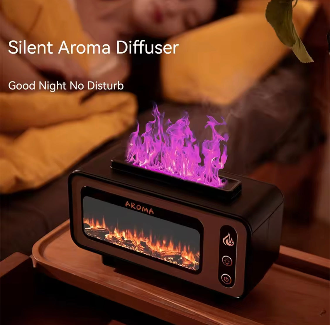 3D Fireplace Aroma Diffuser, Colorful Flame Night Light Humidifier, USB Electric Aroma Diffuser