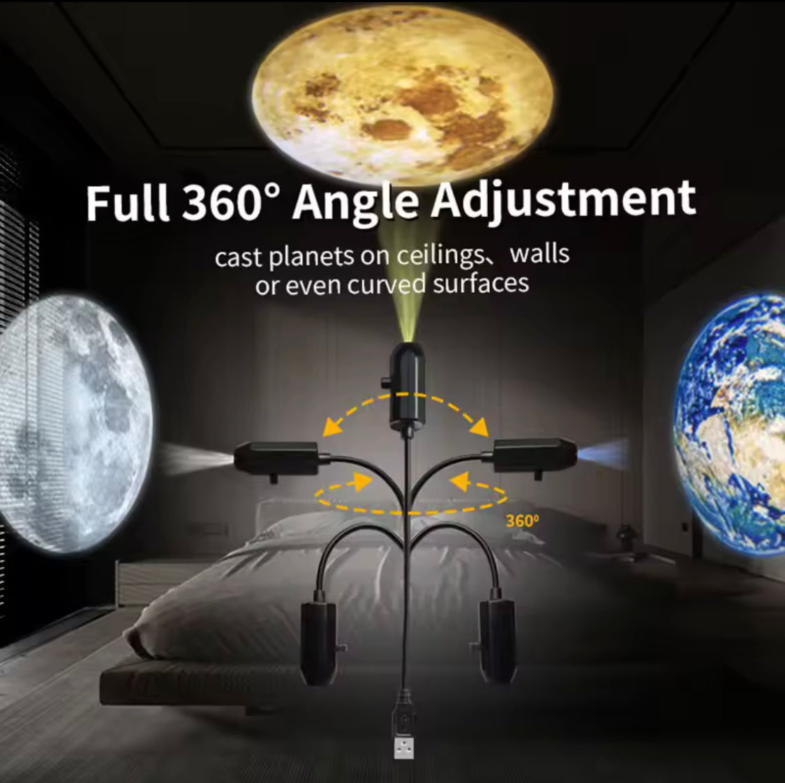 USB Projector Solar System Lamp, Wall Ceiling Decor Projector, Led Night Light for Kids, Wall Decor Planet Projector