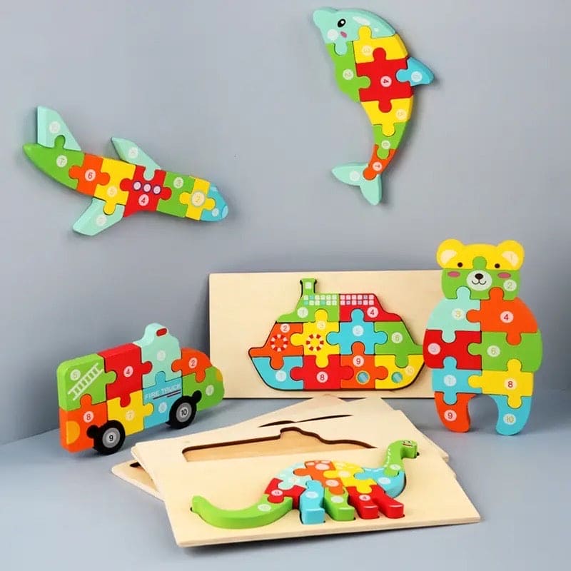 Jigsaw 3D Puzzle Set, Animal Cartoon 3D Puzzle Toys, Blocks Matching Toys, Hand Grip Plate Toddler Toys, Montessori Wooden Puzzles For Children, Kids Educational Learning Jigsaw Puzzle