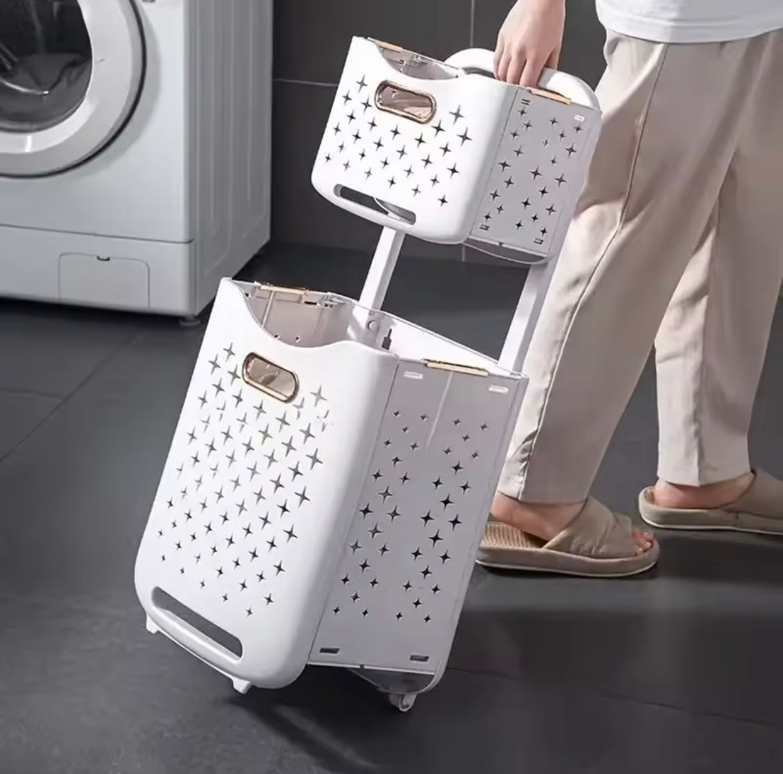 Large Capacity 2 Layers Durable Clothes Basket, Children Clothes Toys Book Storage Organizer, Foldable Laundry Basket, Multifunctional Storage Dirty Clothes Basket