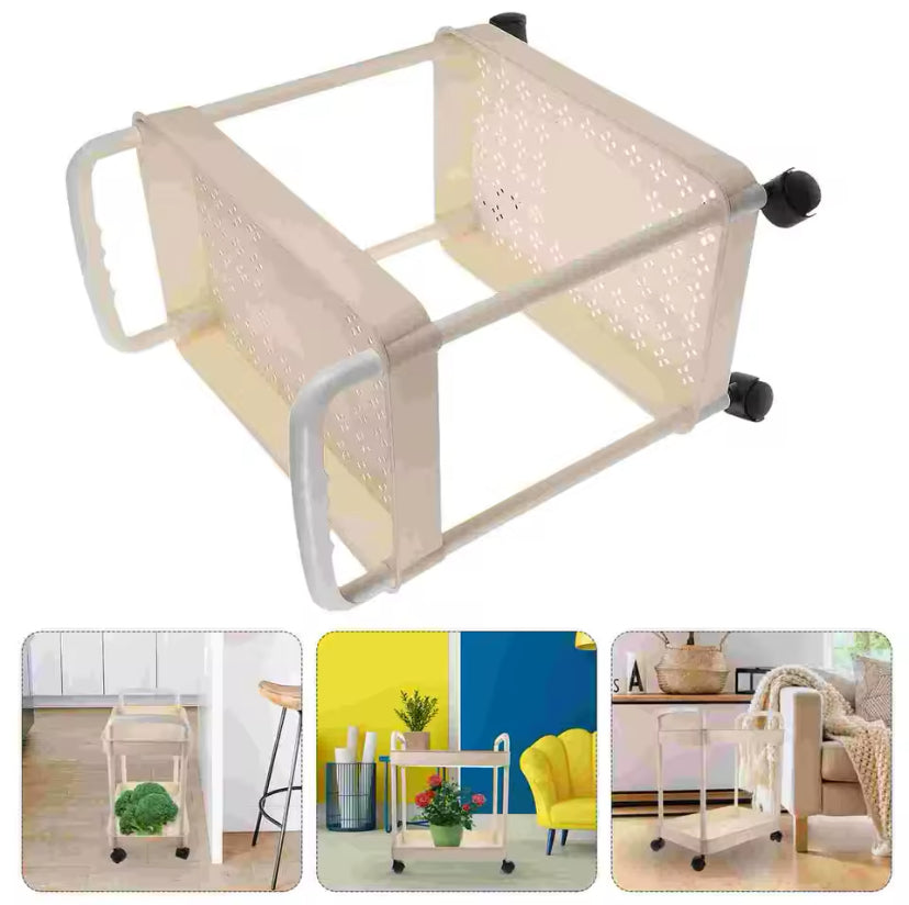 Multifunctional Two Tier Rolling Cart With Wheels, Kitchen Trolley Storage Rack, Movable Bathroom Utility Cart