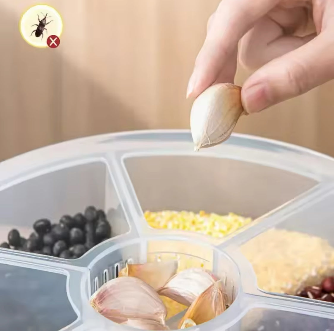 10kg Octopus Style Rotatable Cereal Dispenser, Multi Compartment Grain Dispenser, Rotary Partition Sealed Jar, Round Rice Storage Tank