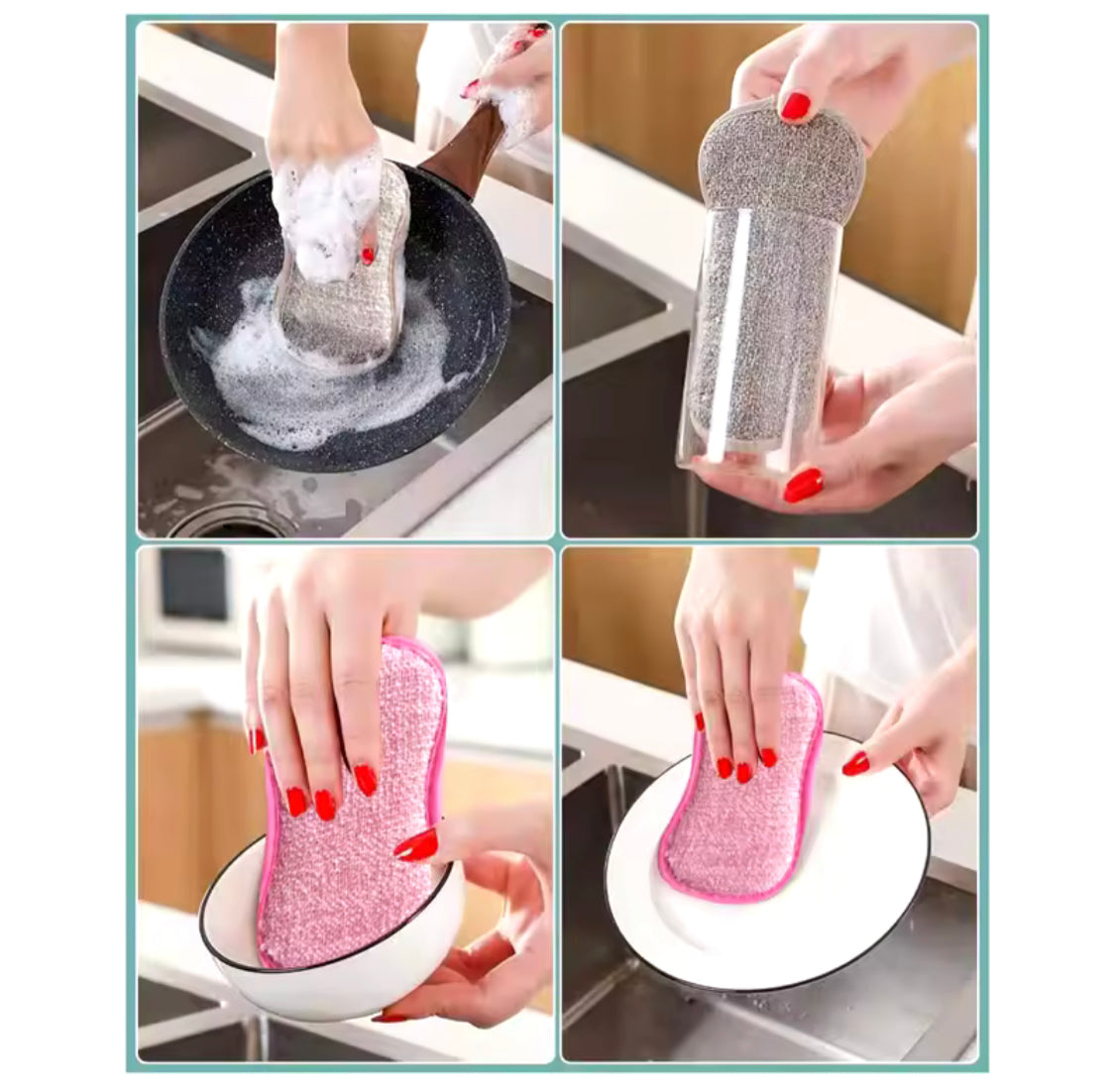 2pcs Microfiber Double Sided Sponge, Reusable Magic Dishcloth Wipe, Multifunctional Flexible Dish Cloth