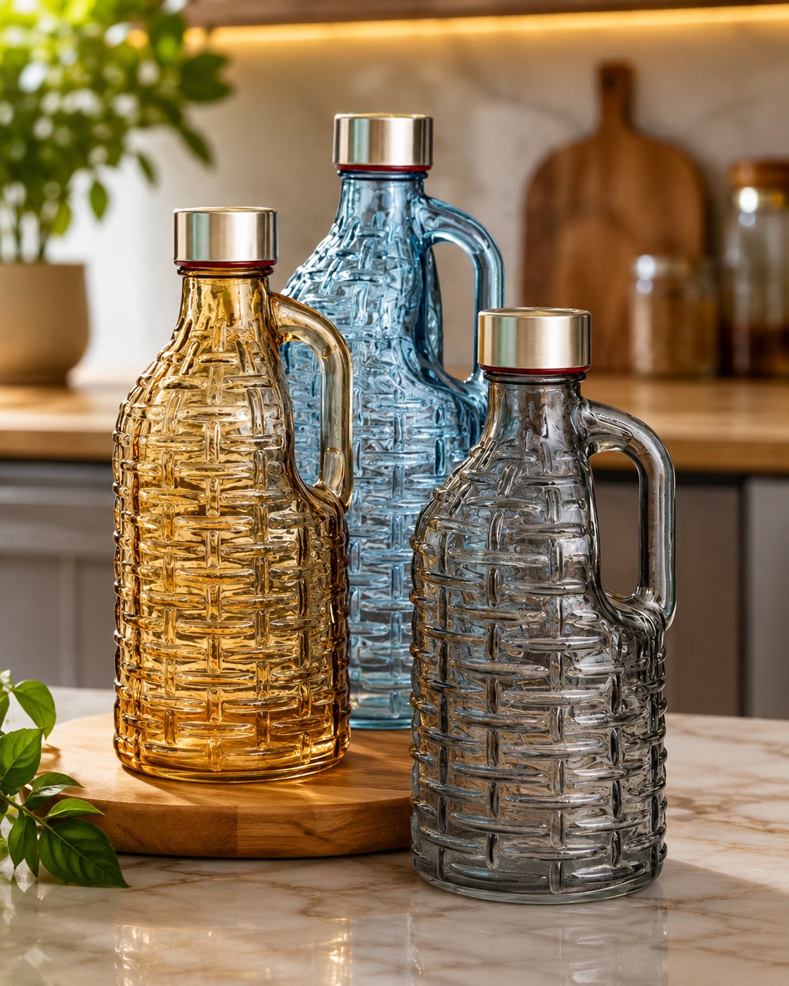 Elegant Glass Water Bottle With Handle, Vintage Style Glass Water Bottle, Premium Glass Beverage Jug