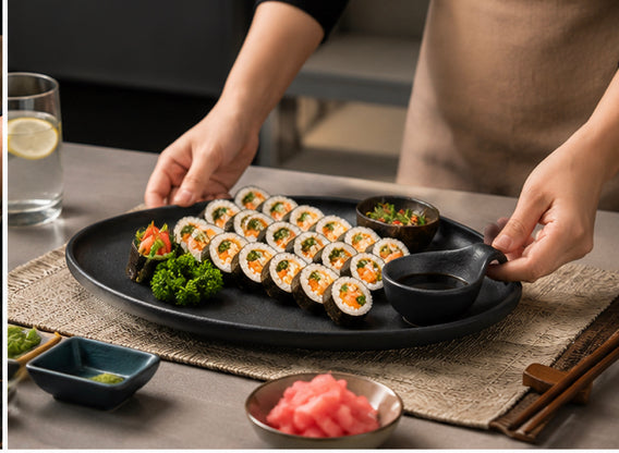 Oval Serving Platter with Dip Bowls, Multi Purpose Serving Tray with Sauce Compartments, Elegant Oval Food Presentation Platter