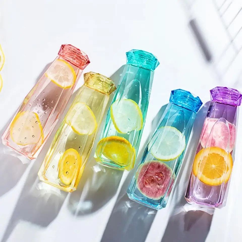 Diamond Water Bottle, Crystal Glass Cup With Lid, 420ml Transparent Bottle With Cover, Portable Exquisite Geometric Summer Bottle, Drinkware Multifunctional Outdoor Sports Glass Cup, Simple Portable Leakproof Bottles