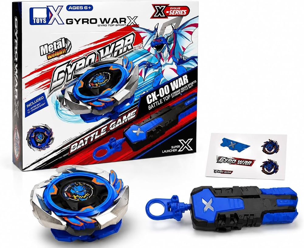 Gyro War X Metal Spinning Top Battle Set with Launcher, Kids Battle Spinning Top Game, High-Speed Battle Top Toy Set for Kids, Kids Spin Battle Top and Launcher Kit