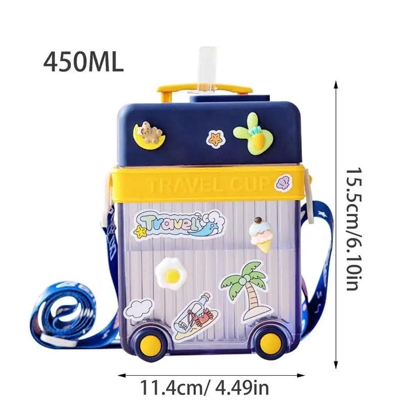Briefcase Travel Cup, 450ml Plastic Water Cup with Straw Briefcase Shape Kids Water Bottle, Portable Drinking Cup for Girls Boys School, Easy to Carry Sports Bottles for Girls and Boys