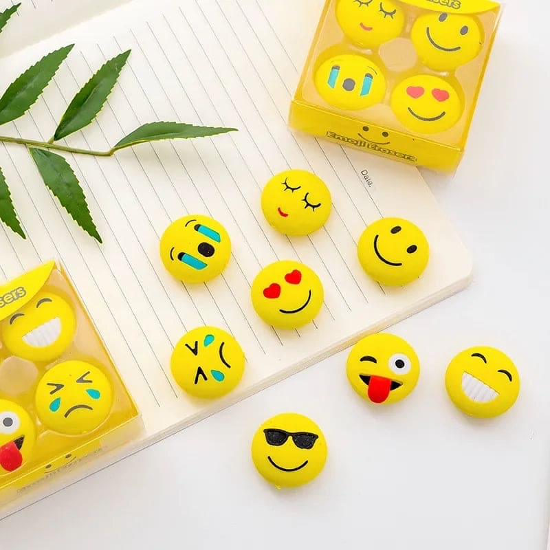 Set Of 4 Emoji Eraser, Cute Smiley Eraser, Fancy Eraser Rubber, Cartoon Cute School Rubber, Lovely Cartoon Animal Sports Themed Mini Erasers