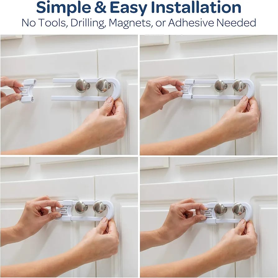 Set Of 2 Sliding Cabinet Lock, U Shaped Kitchen Cabinet Lock, Adjustable Child Safety Lock