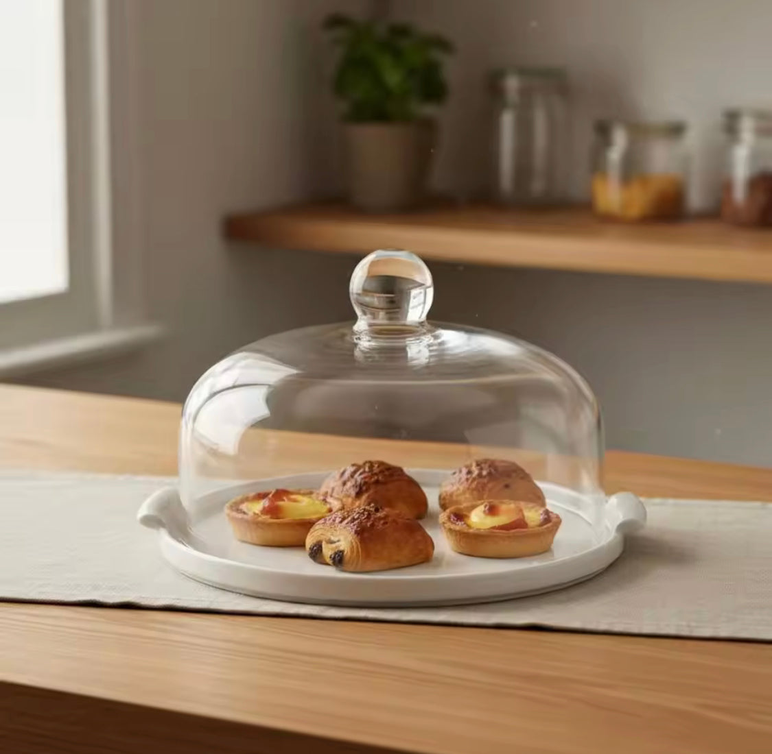 Ceramic Cake Stand with Glass Dome, Dust Proof Cake Stand with Glass Lid, European Dessert Plate With Lid, Cake Stand Table