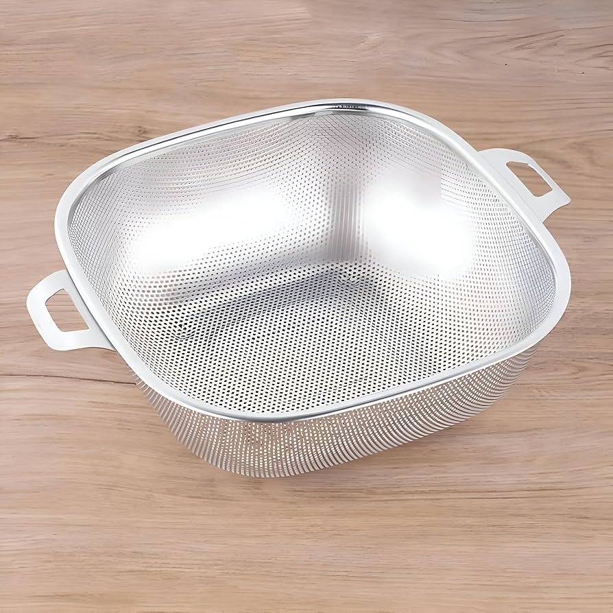 Square Shape Stainless Steel Strainer With Handle, Vegetable and Fruit Washing Strainer, Vegetable Strainer Bowl, Kitchen Steel Mesh Strainer Colander