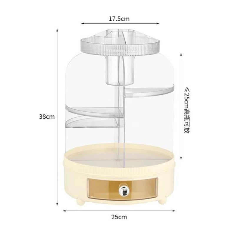 360° Rotating Cosmetics Organizer, Dust Proof Dressing Table Storage Rack, Cosmetics Drawer Organizer